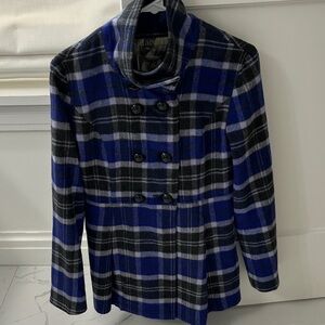 Mac and Jac Blue and Black Plaid Pea Coat